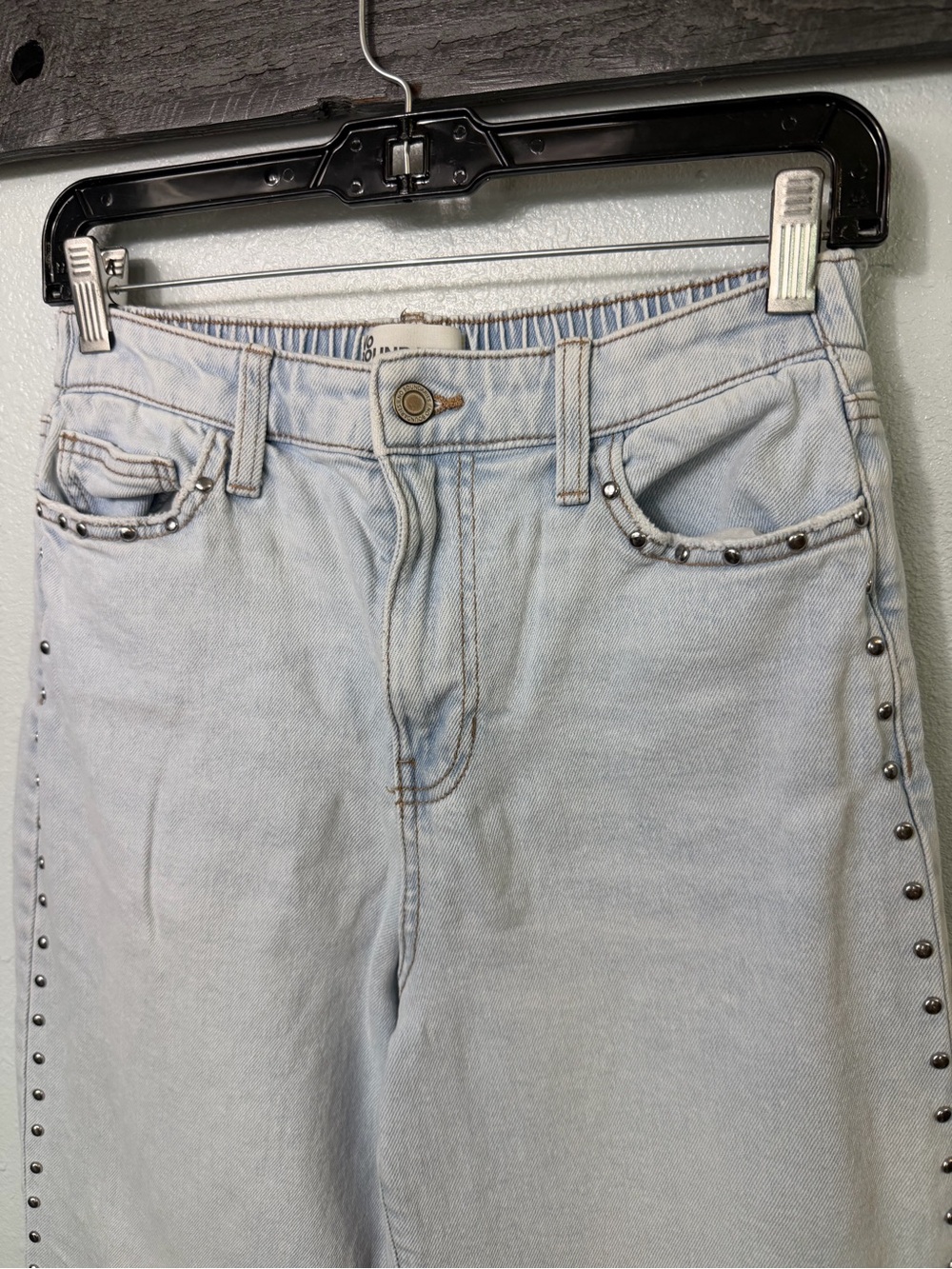 No Boundaries Light Wash High-Rise Flare Jeans with Stud Trim